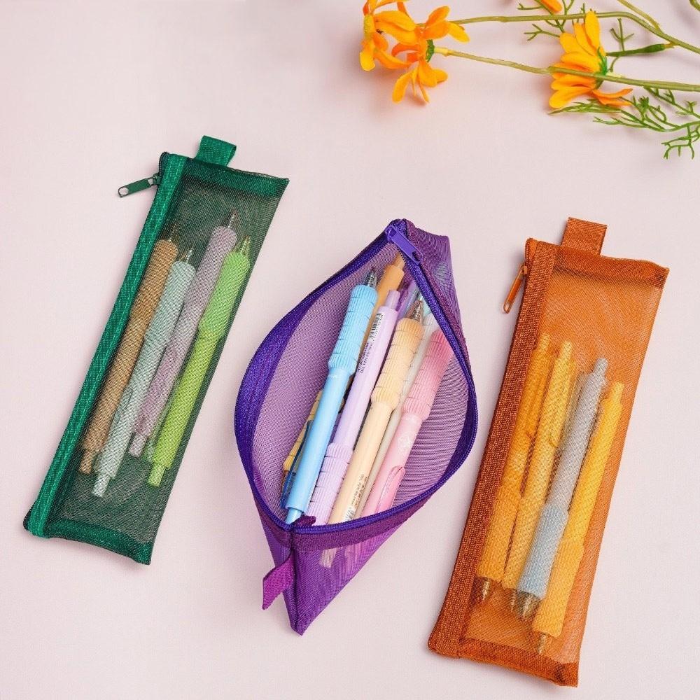 Nylon Mesh Pen Bag Square Shape Stationery Pouch Pencil Case Student Examination Pouch