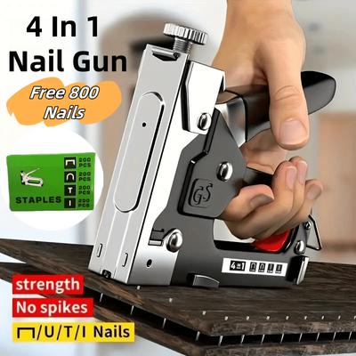 4-in-1 Carbon Steel Semi-automatic Nail Gun, Multifunctional and Durable Tool for DIY Home Decoration, Camping and Industrial Use