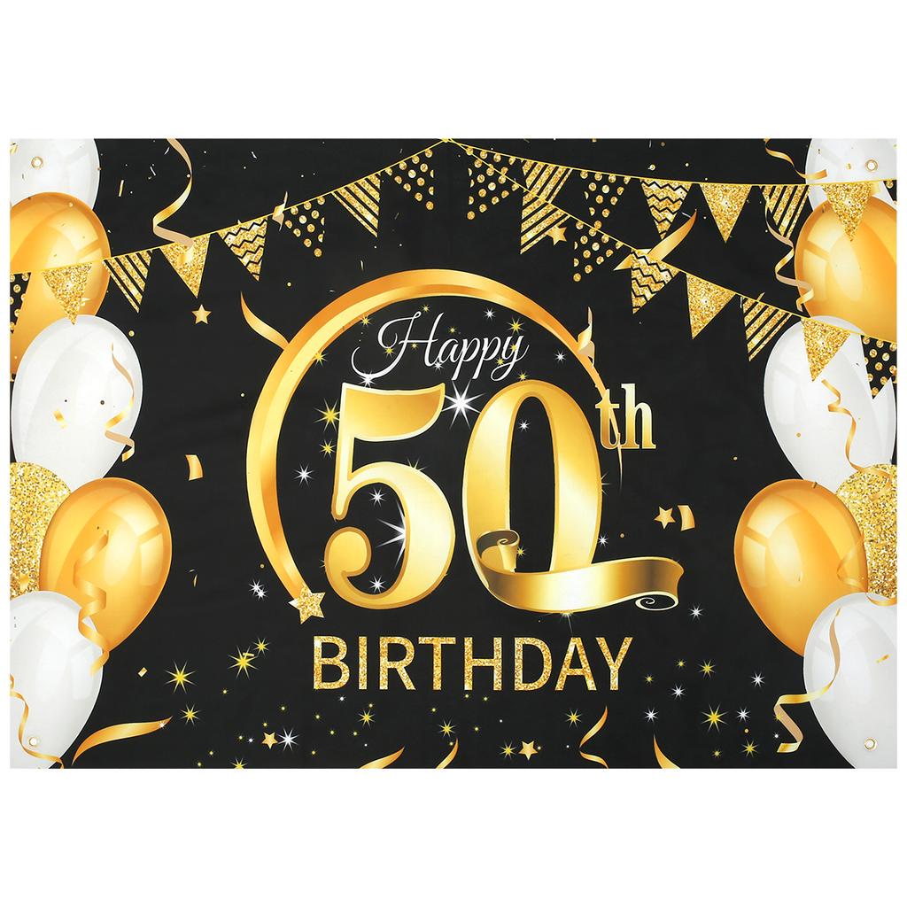 Black Gold Happy Birthday Banner Balloon Flag Adult 30th 40th 50th 60th Birthday Party Decoration Supplies Bunting Anniversary
