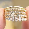 Cute Female White Oval Zircon Stone Ring Set Vintage Gold Color Wedding Jewelry For Women