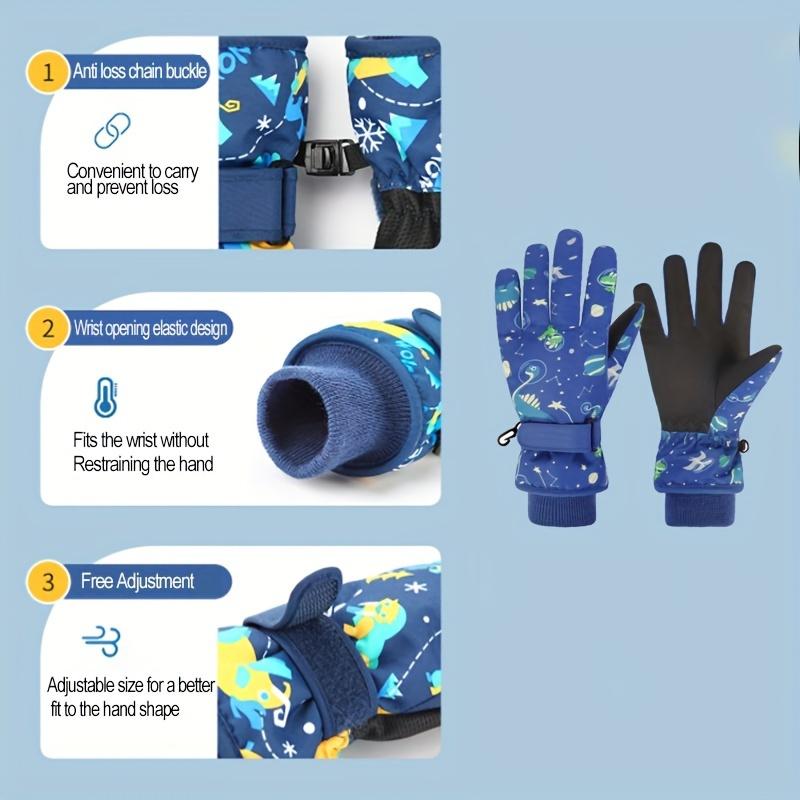 [Warm Ski Gloves] Warm Winter Ski Gloves, 1 Pair | Boys and Girls Snow Play Gloves, Suitable for Children 4-13 Years Old