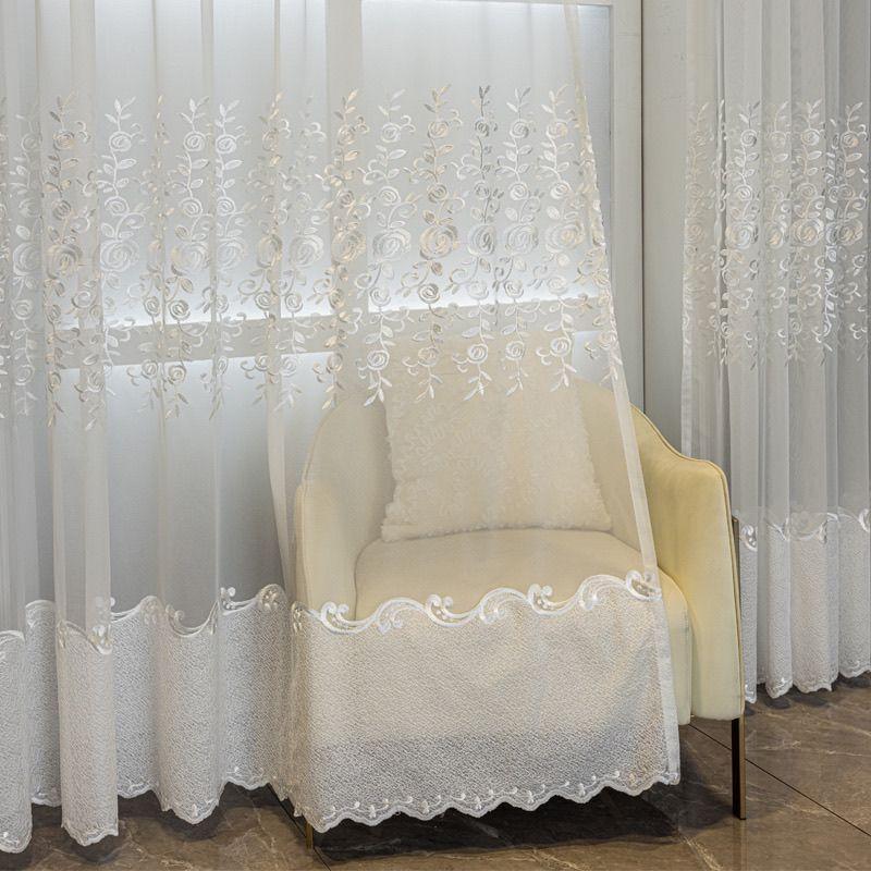 1PC White Embroidered Sheer Curtains Curtains for Living Dining Room Bedroom