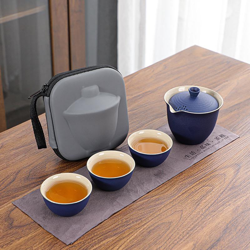 Conjunto de chá de viagem Copo Kuaike, um bule, três xícaras, tigela de cobertura portátil, conjunto pequeno, conjunto kung fu para exterior, presente de chá