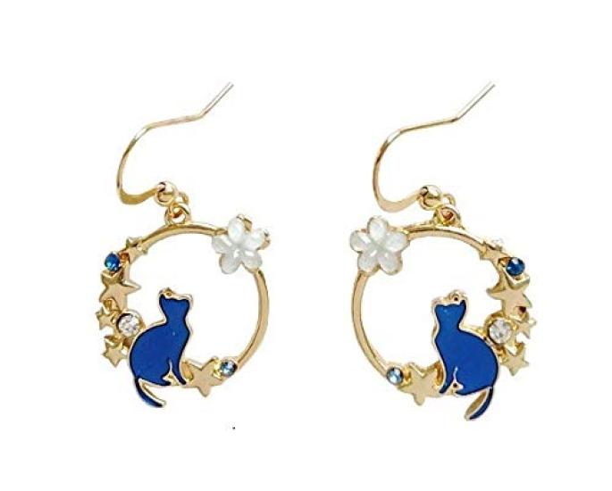 

Feel Gold Cute Cat Gift Cat Earrings Women s (Earrings Blue)