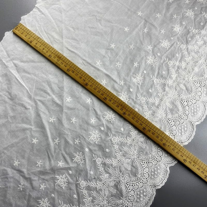 43cm wide x 180cm long vintage eyelet floral embroidered cotton lace fabric (beige)
