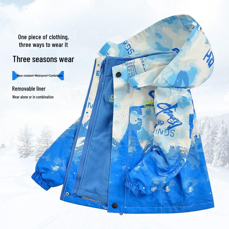 Chłopięca kurtka wiatrówka trzy w jednym na rok 2025: Wiosenno-jesienna kurtka codzienna z zimową podszewką z polaru dla dzieci