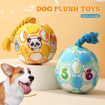 Juguete interactivo para perros con forma de pelota de tirar para entrenamiento de masticadores agresivos, juguetes para perros con mango de felpa resistente a las mordeduras y cascabeles, suministros para mascotas