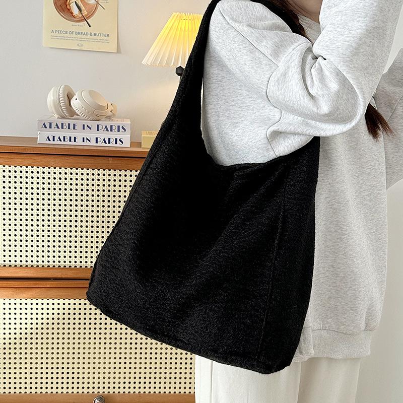 Commuter Woolen Large-capacity Handbag Women's Autumn and Winter New Trendy Versatile Shoulder Bucket Bag