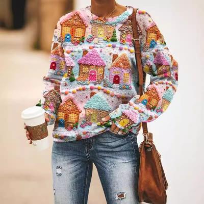 New Christmas Autumn/Winter Printed Round Neck Hoodie For Women