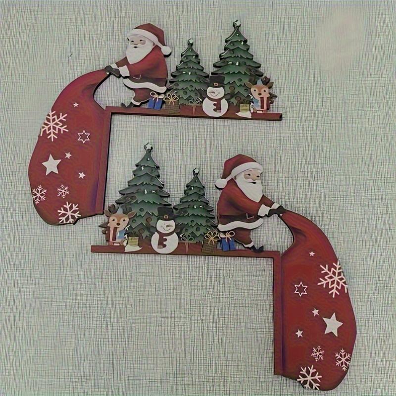 

1 Pair of 2 Door Corner Santa Claus with Reindeer and Snowman, Holiday Wall Decoration,Ideal for Holiday Gifts