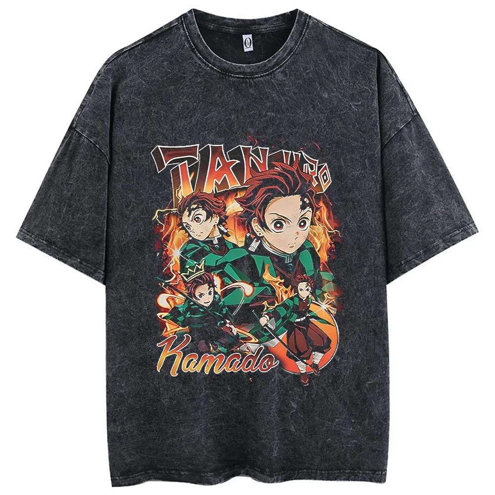 2026 Nouveau T-shirt Chaud Imprimé Anime Lavage Acide 100% Coton Streetwear Hauts Vintage Manga Mode T-shirts Oversize Unisexe