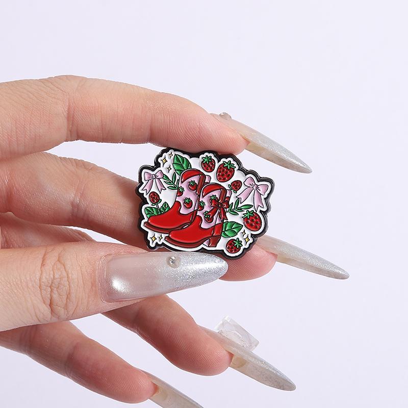 Strawberry Bow Enamel Pins Custom Red High Heels Brooches Lapel Badges Clothes Funny Jewelry Gift for Friends