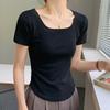 Women's Summer Short-sleeved Irregular Arc Slim Thin U-neck Cotton T-shirt