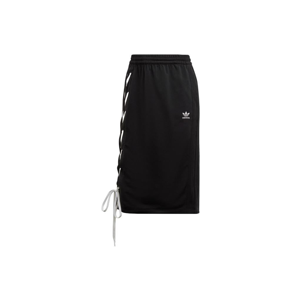 Adidas Originals Solid Color Logo Print Elastic Waist Tie Skirt Autumn Collection Women Bottoms Black HK5059