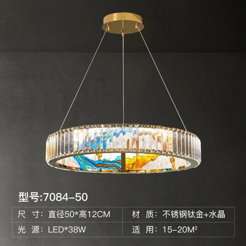 

Светодиодный длинный подвесной светильник для гостиной, спальни, кухни, круглая эмалевая хрустальная люстра в восточном стиле, домашняя мебель Tricolor dimming