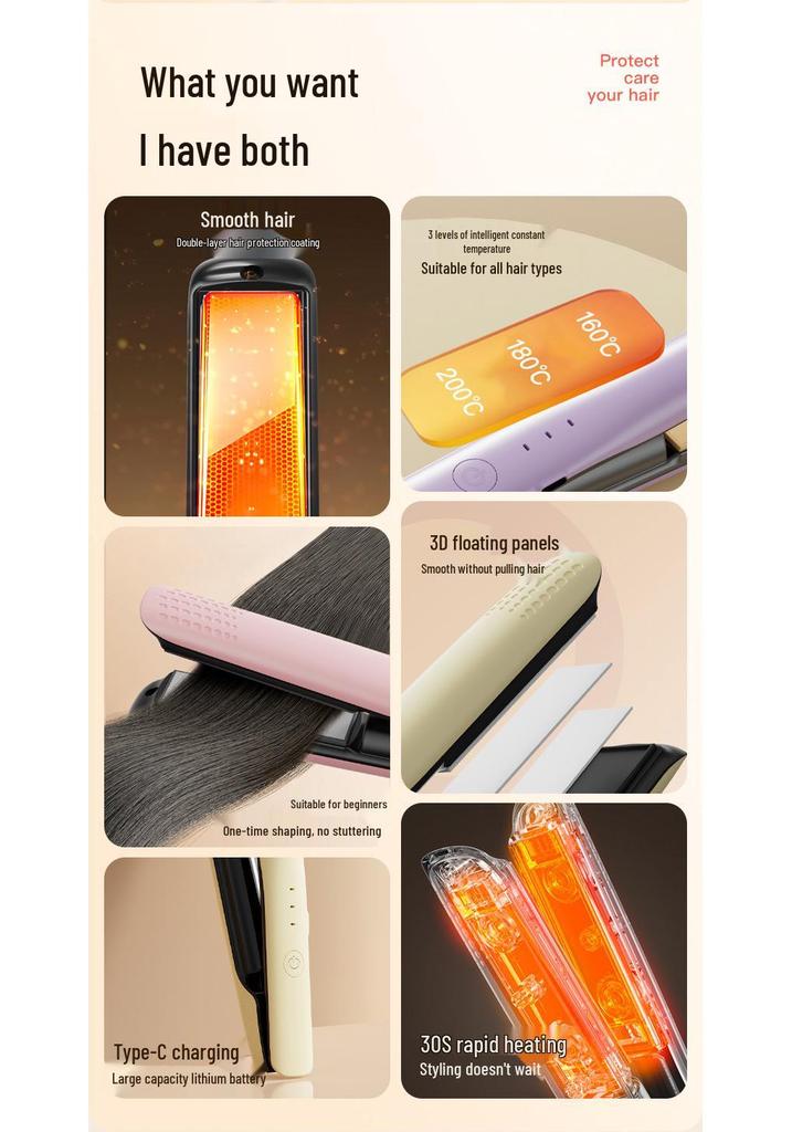 Portable Multi-Functional Wireless Curling & Straightening Comb with Three-Speed Temperature Control