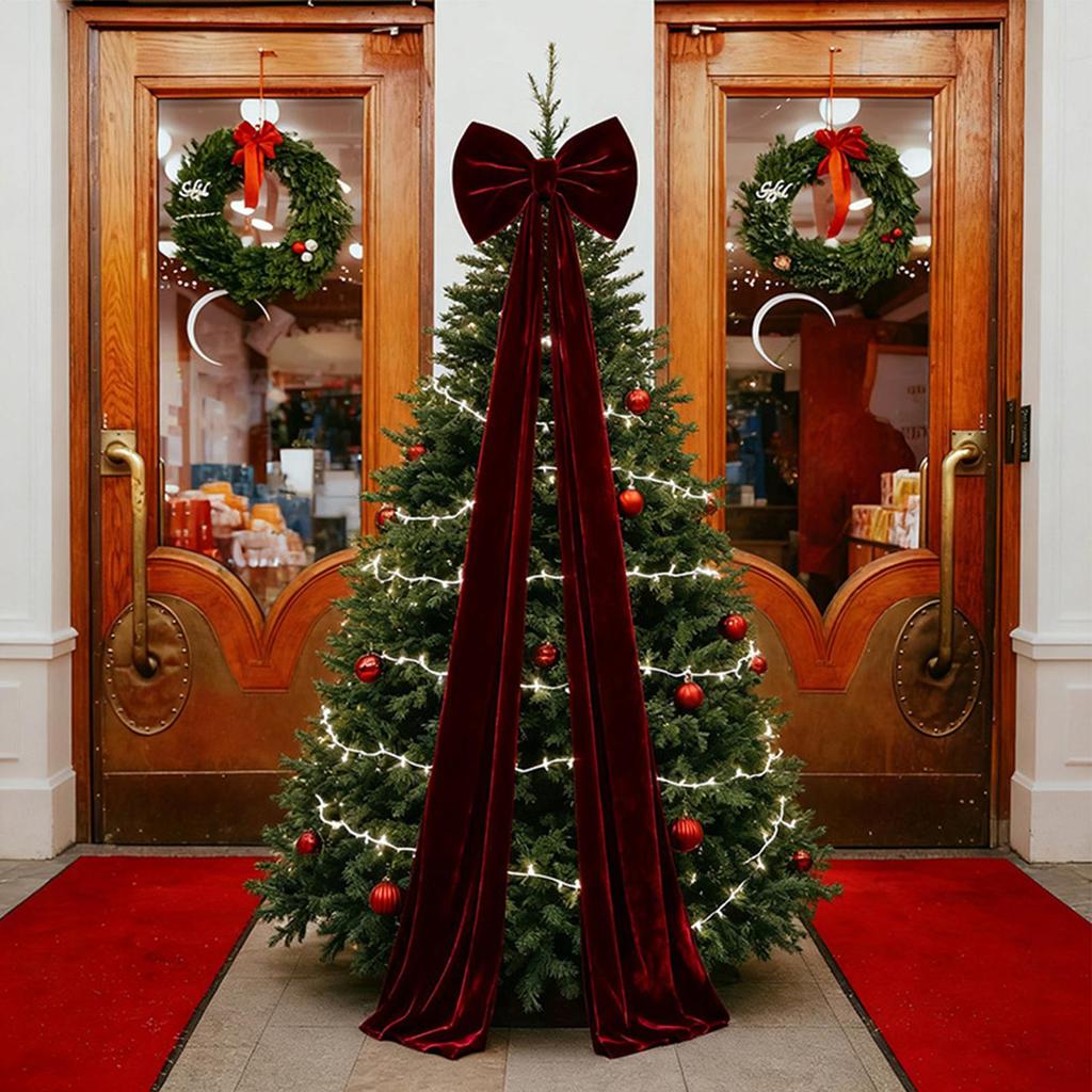 Bow Decor Christmas Red Decorative Velvet Hangable Bow Backdrop Birthday Decorations For Birthday Holiday Festival Event