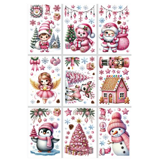 9Pcs/Set Christmas Stickers Self-adhesive Glass Film Snowman Elk Santa Claus Xmas Tree Patterns Removable