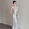 Fishtail Toast Dress Bride Sequined Banquet Neck Evening Dress Engagement Light Luxury Niche Going Out Yarn Welcome Dress Skirt