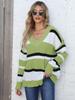 Women's pullover sweater European and American women's clothing autumn and winter new V-neck contrasting color splicing loose fashion sweater M628