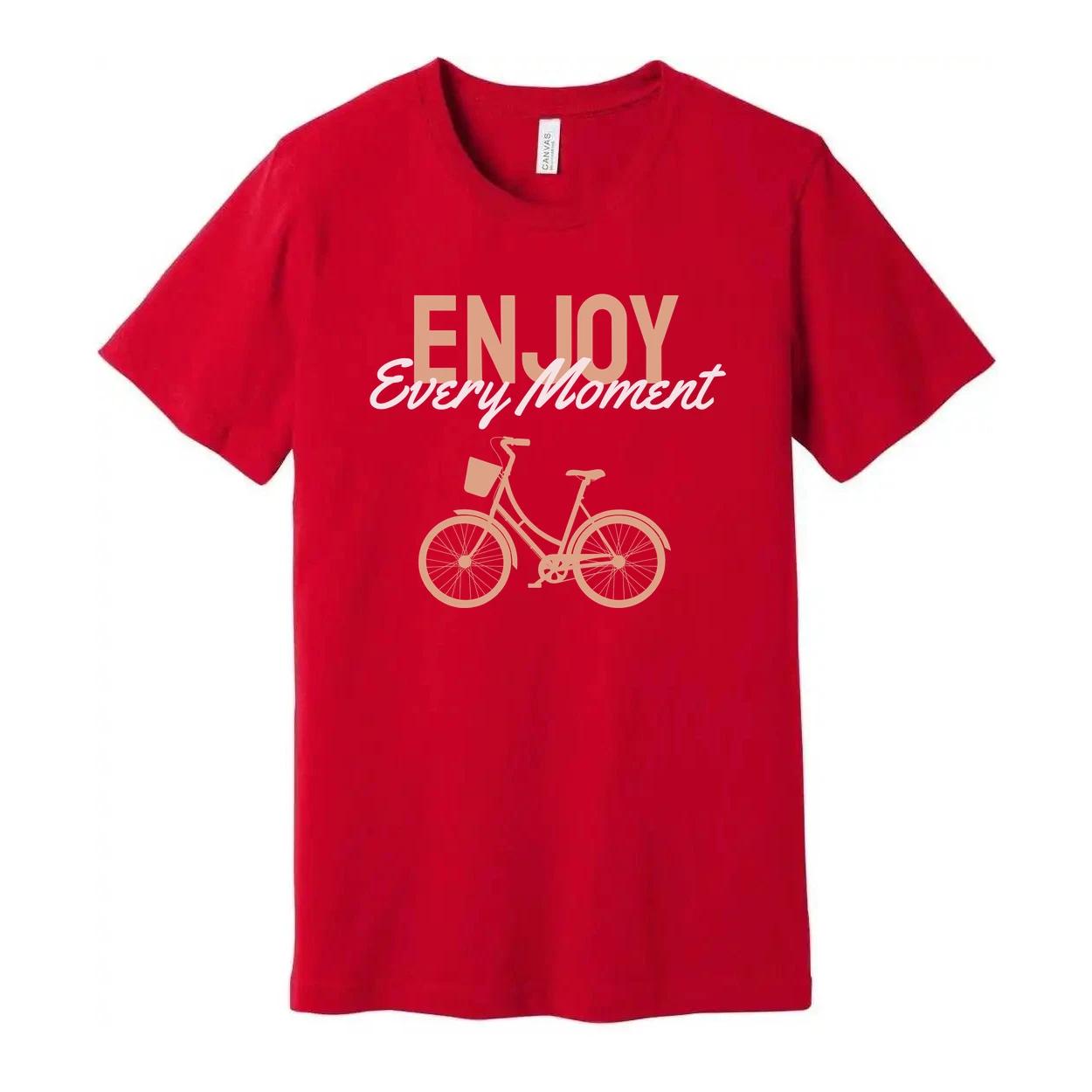 Unisex Cycling Tee With Peach Bicycle Print And Enjoy Every Moment Phrase Graphi S
