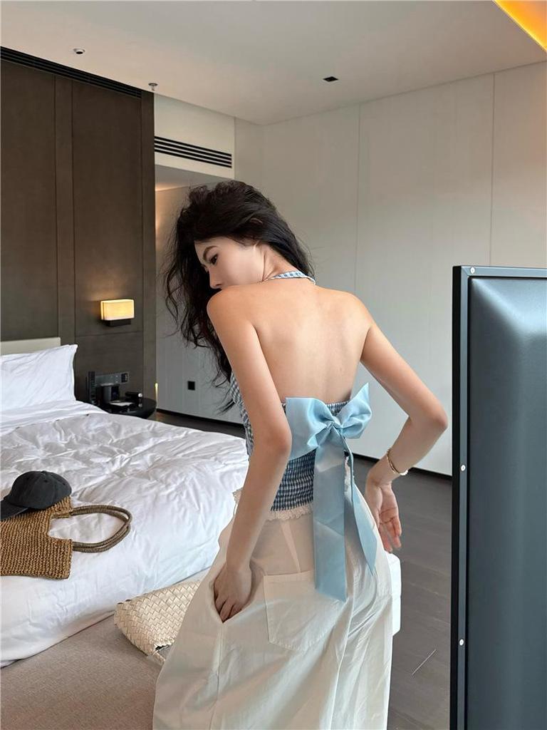 Pure & Sexy Red Plaid Lace Halter Top - Women's Summer Tank