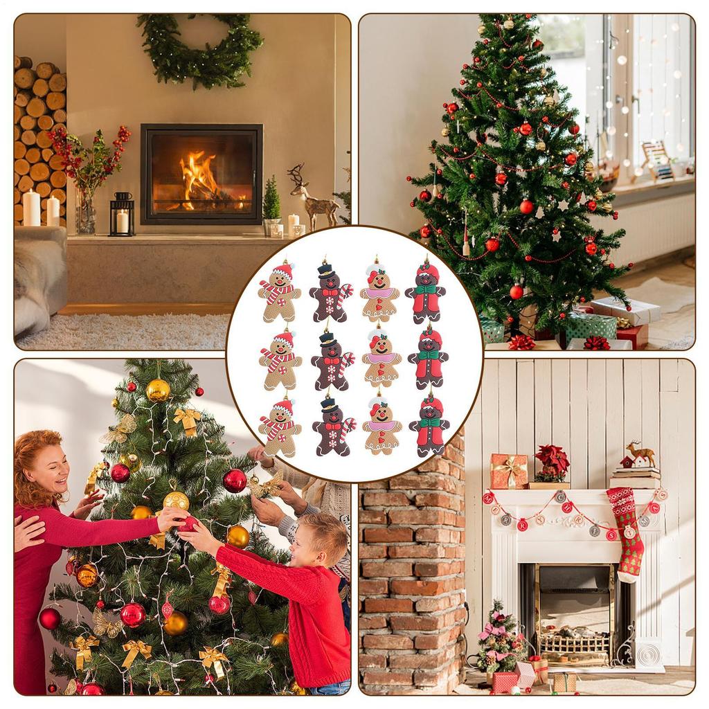Lebkuchen Weihnachtsdekorationen 12 Stück Feiertagsdekoration Bauernhaus Baumschmuck für Zuhause Schule Restaurant Café Einkaufen