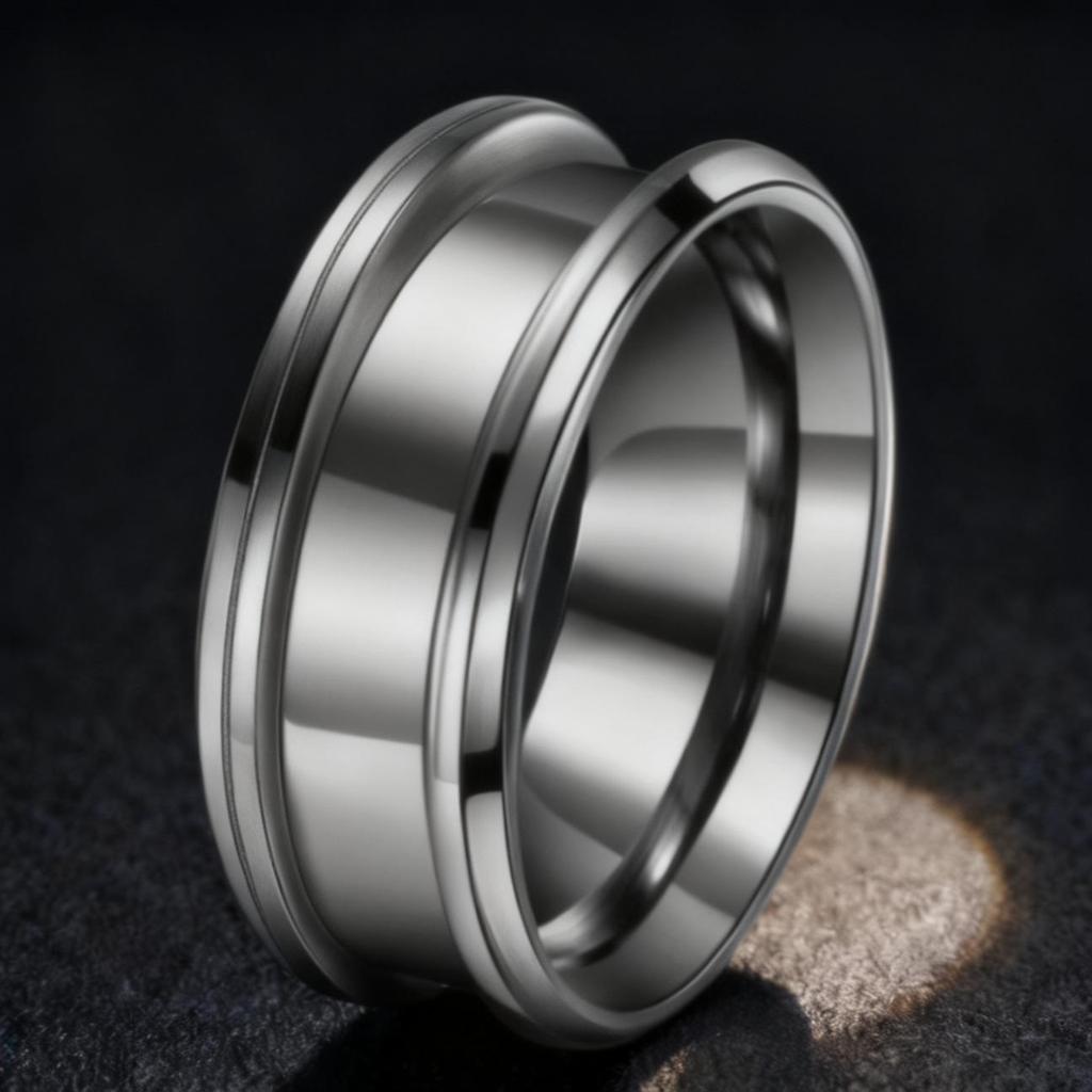 8mm INS Style Gold-Tone Stainless Steel Ring: Non-Fading, Double Beveled & Grooved Titanium Steel Jewelry.
