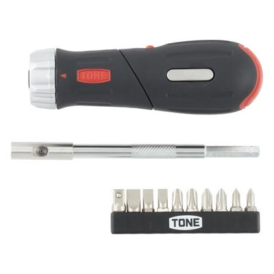 Tone RD10S Ratchet Driver Set with Bit Inserts Set & 6.35mm (1/4"), Black, 12-Piece