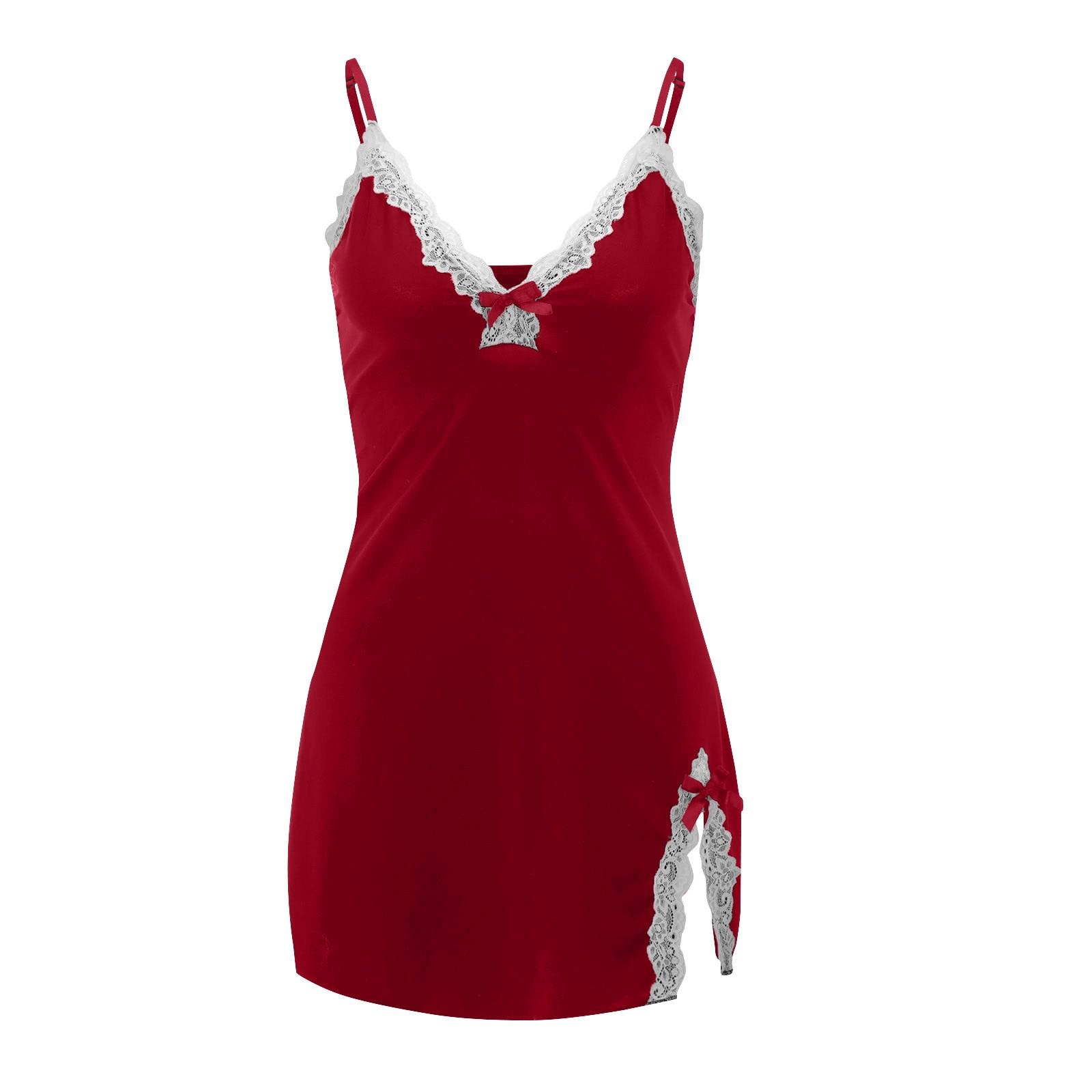 

Сексуальное нижнее белье Gathers Sexy Deep V Bow Боковой разрез Slim Fiting Suspender Nightgown XL красный