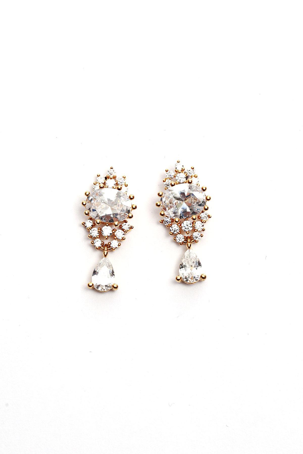 

Серьги для вечернего платья золотого цвета с цирконом