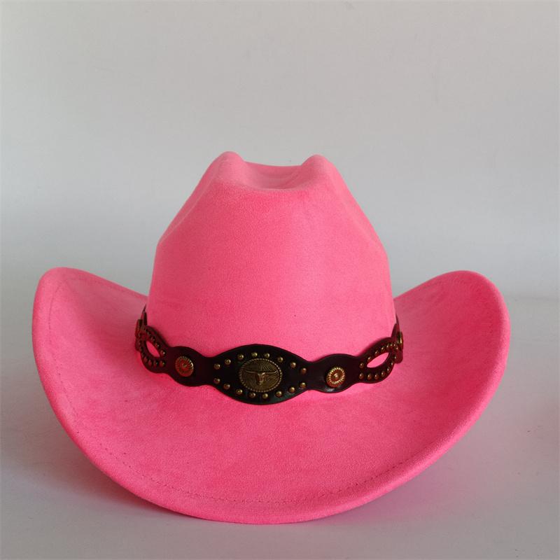 

NEW 2026 suede hat Pink bull head western cowboy hat haze blue new cowboy hat suede material women s outdoor hat knight hat 56-58cm