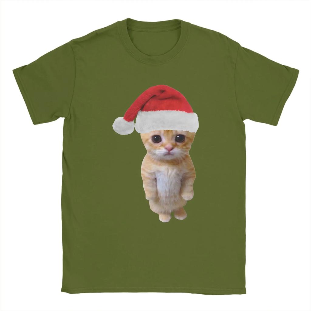 Weihnachten El Gato Meme Traurige Katze Munchkin Kätzchen Meme T-Shirt Strand Reine Baumwolle T-Shirts Für Männer Kurzarm Kleidung