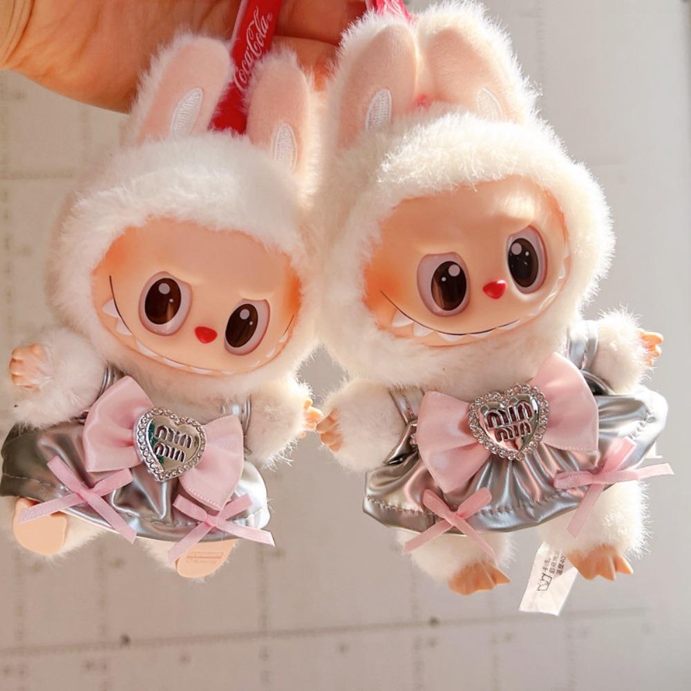 

Bowknot Skirt 17cm Labubu Clothes Set Weaving Hat Plush Dolls Clothes 17cm Labubu style 1