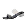 Fairy Feng Shui Diamond Slippers Female Summer Wear Fashion High Sense Transparent Word with Medium Heel Thick Heel Crystal Sandals