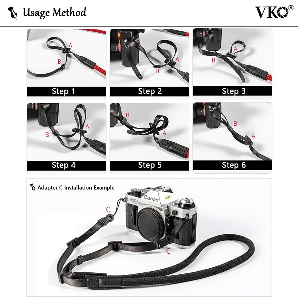 VKO Camera Neck Climbing Rope Shoulder Adjustable Length for Cameras Strap, Strap, 80-135cm SLR/Mirrorless/Compact (Gray)