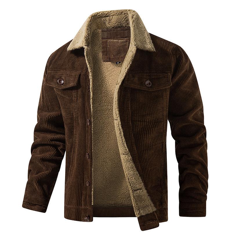 Men's Corduroy Jacket with Sherpa Lining, Button Front Closure, Chest Pockets, Multiple Colors Available