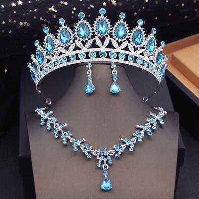 Colorful Bridal Tiaras Wedding Crown and Necklace Earrings Sets Party Prom Girls Costume Jewelry Set Bride Accessories