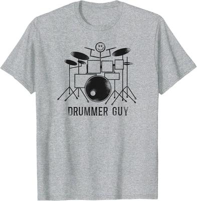 Drummer Drum Set Minimalistic Stick Man Vintage Style Drummer Guy T Shirt Summer Short Sleeve Unisex Tee Tops