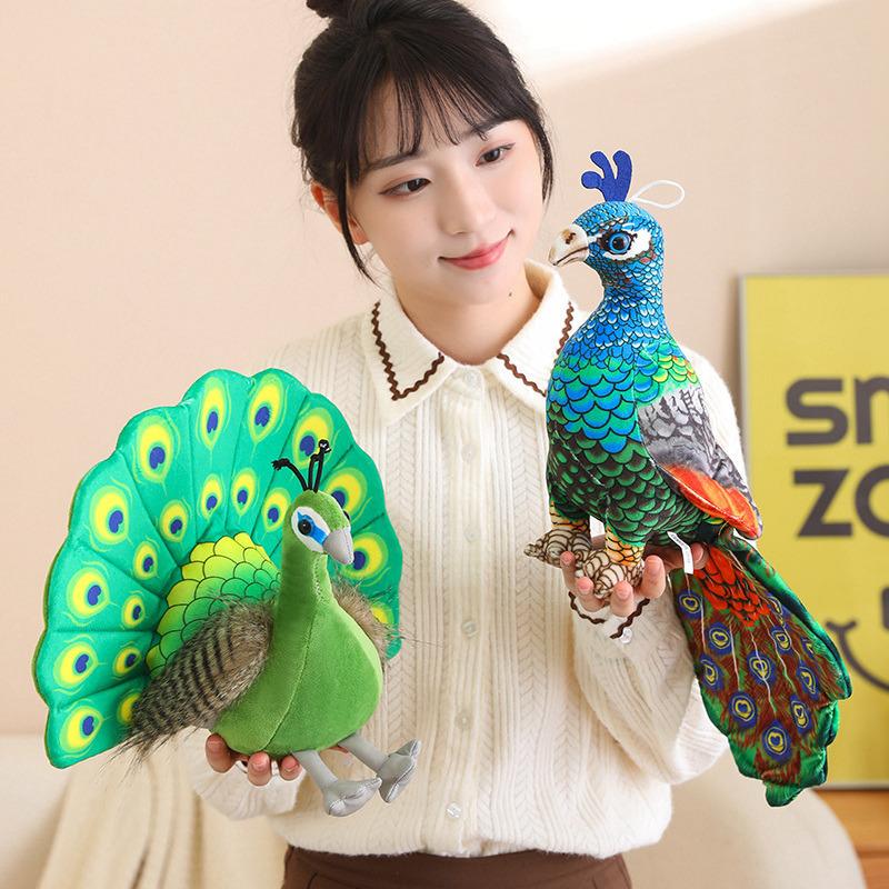 Cute Simulation Open Screen Peacock Doll Plush Toy Blue Peacock Doll Home Decoration Children's Soothing Doll
