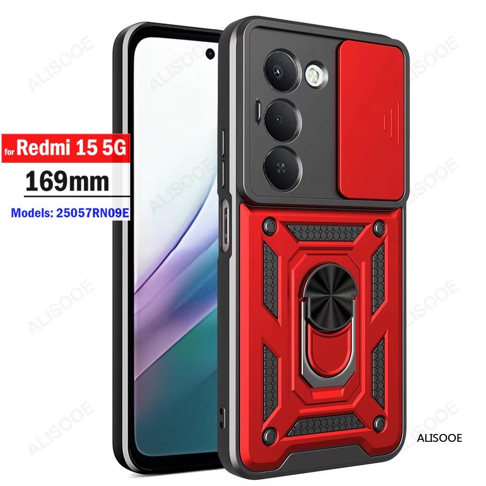 Slide Camera Cover For Redmi 15 5G (169mm) Case Armor Ring Holder Kicktand Protection Phone Capa Funda