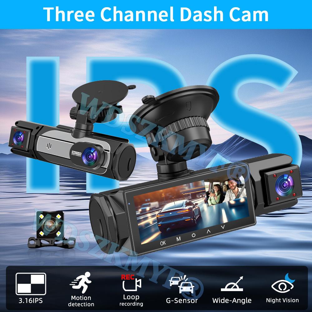 3.16inch IPS Screen Dash Cam for Car 2/3 Channel 1080P Video Recorder Dashcam Black Box Car DVR Optional Rear View Camera