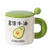 Cartoon Fruit Ceramic Mug, High-value Coffee Cup with Lid Spoon, Blessing Text, Gift Water Cup for Girls