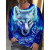 Herren Sommer Langarm 3D-gedrucktes Wolfsmuster T-Shirt Tops Herren Streetwear Kleidung Rundhals Grafik Langarm T-Shirt