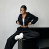 Womens Short Hooded Zip Sweatshirt Set High Waist Pants Solid Color Casual Sportswear