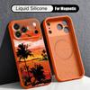 Seaside Coconut Print Case For iPhone 17 Pro Max Magnetic For Magsafe Liquid Silicone Cover For iPhone 16 15 14 13 Pro Max