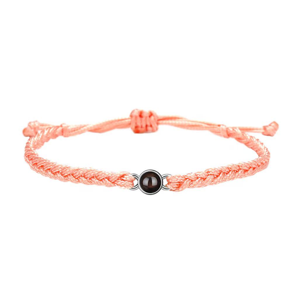 Handmade Woven Stainless Steel Bracelet with Custom Photo and 'I Love You' In 100 Languages Projection