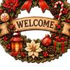 Holiday Hanging Signs Wooden Christmas Door Wreath for Front Door, Vintage Merry Welcome Sign, Rustic Farmhouse Decor 2D Flat Hanger Indoor