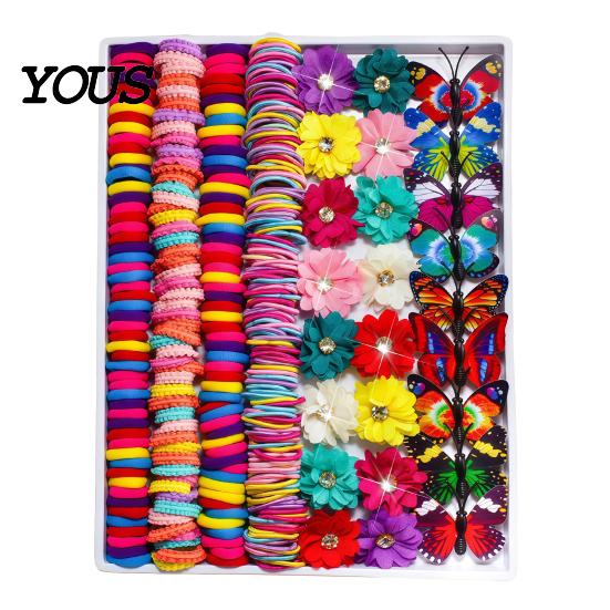 Elastic Fabric Hair Ties Colorful Bands Clips Mini Claw Rubber Versatile Kit with Box for Girls Teens Children, Accessories Daily Styling Everyday