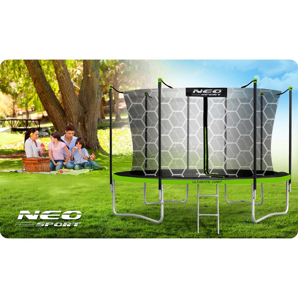Trampolina Ogrodowa 12Ft/374Cm Z Siatką Wewnętrzną I Drabinką Neo-Sport